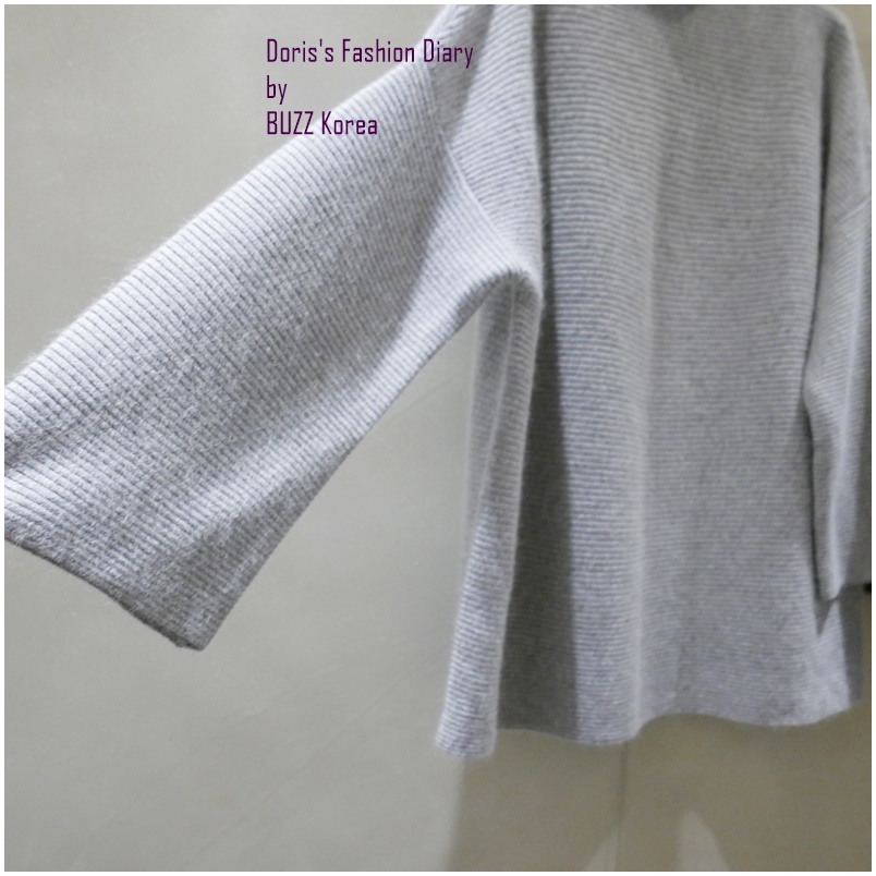 ♣ 小立領寬版毛料造型毛衣 黑色/灰色