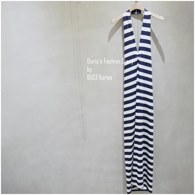 ♣ Doriss Fashion Diary 訂製棉質條文大露背開岔長洋裝