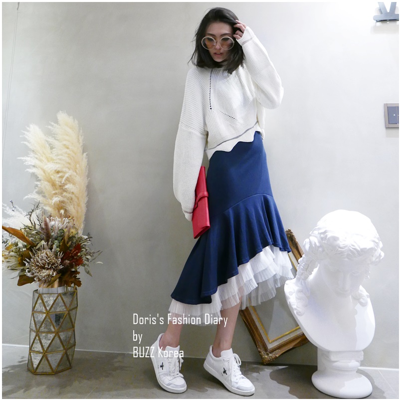 ♣ DFD螺紋棉美人魚紗裙襬長洋裝