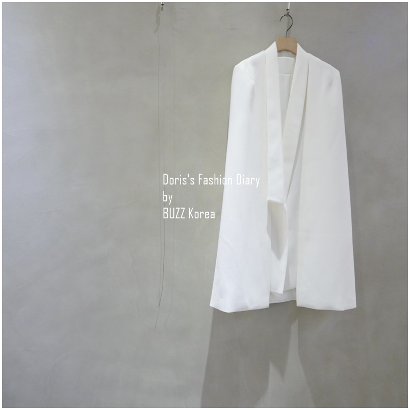 ♣ 西裝布料長版披肩外套／洋裝　白色