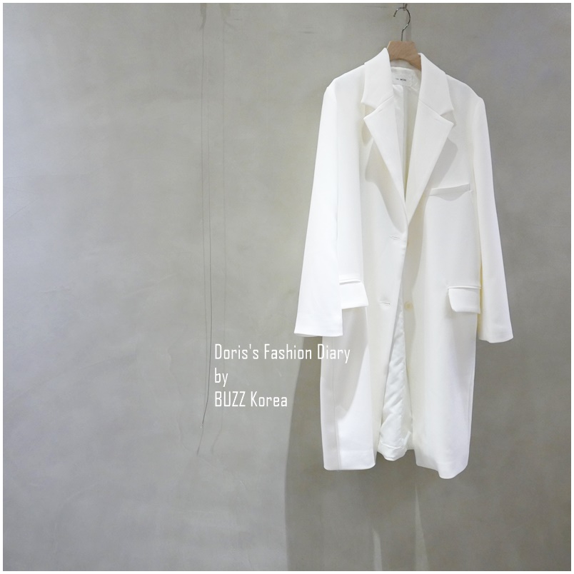 ♣ 雪紡緞質長版西裝外套大衣 白色 