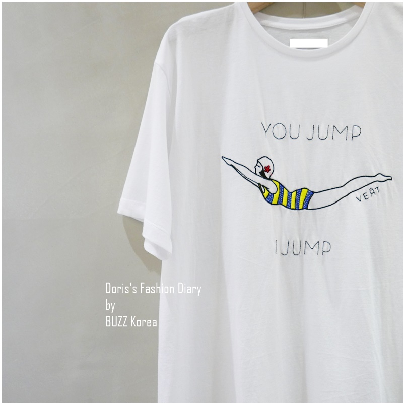 ♣ You jump,I jump亮片刺繡棉Tee 白色/米色