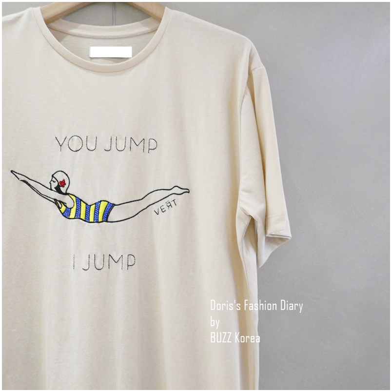 ♣ You jump,I jump亮片刺繡棉Tee 白色/米色