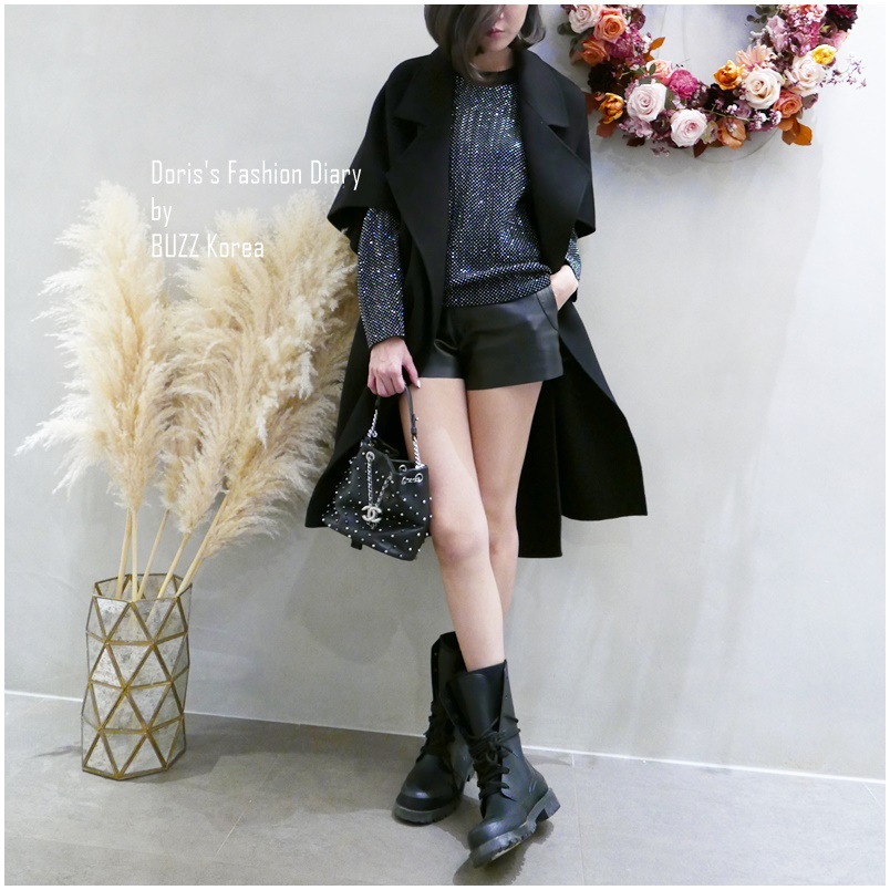 ♣ 黑色氣勢羊毛造型開襟大衣 