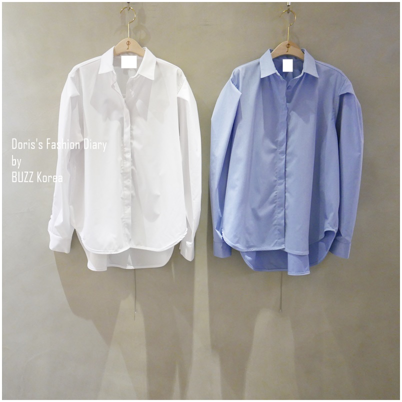 ♣ 大拋袖氣質襯衫 白色/藍色 
