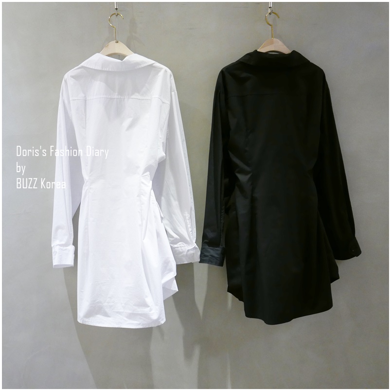 ♣ 造型襯衫洋裝 黑色/白色 