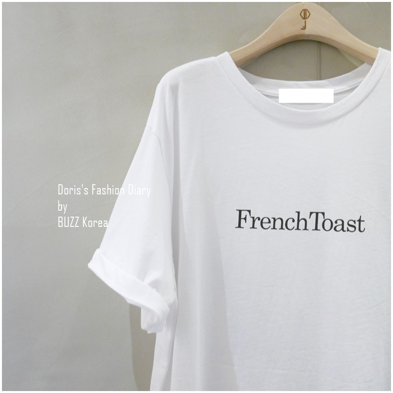 ♣  French Toast法國吐司大圓領棉Tee 深藍/白色