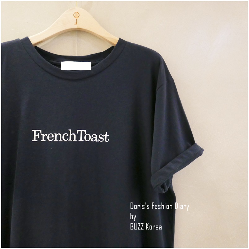 ♣  French Toast法國吐司大圓領棉Tee 深藍/白色