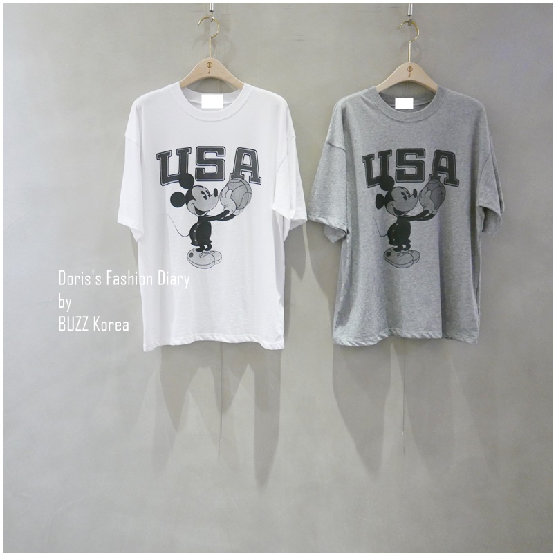 ♣  U.S.A復古黑白米奇籃球棉Tee 灰色/白色 