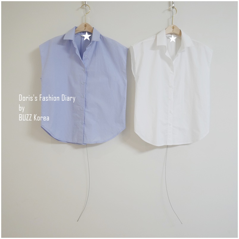 ♣ J025很有氣勢的高冷小袖子襯衫 白色/藍色