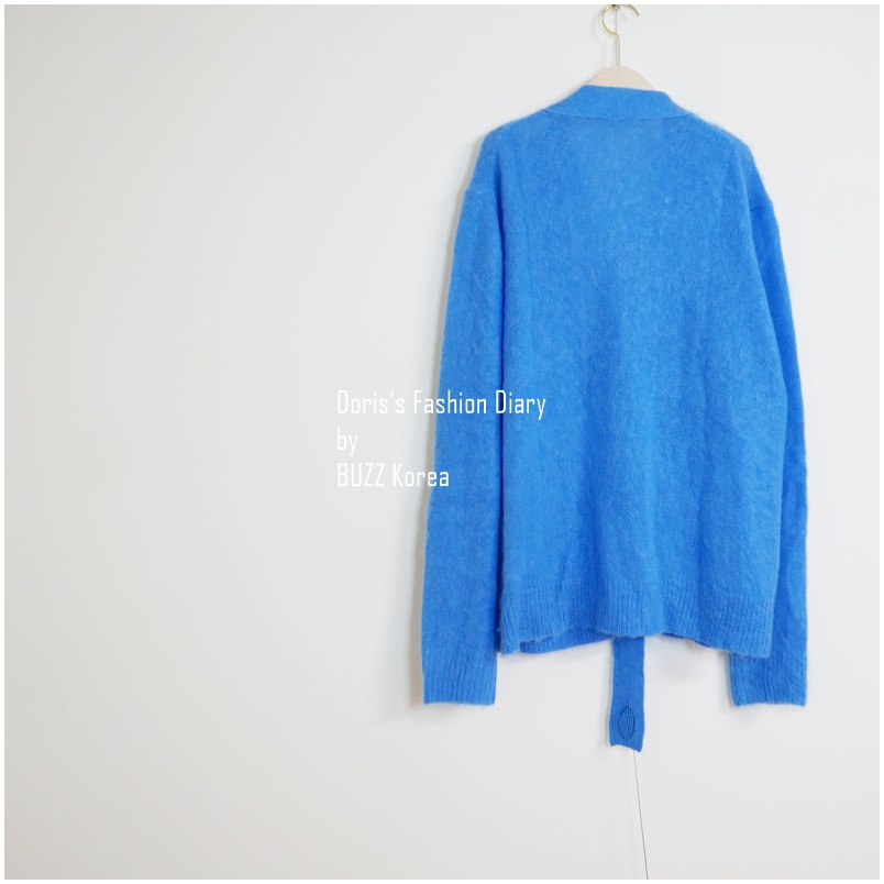 ♣  C006 寶藍毛料長版針織外套  