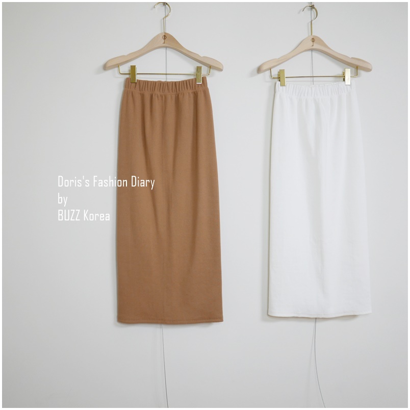 ♣  C026 螺紋棉小開岔鉛筆窄裙 白色/泰奶
