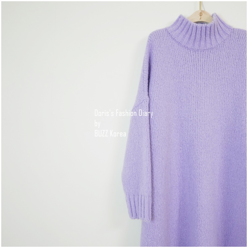 ♣  N038  馬卡龍紫高領針織毛衣長洋裝   
