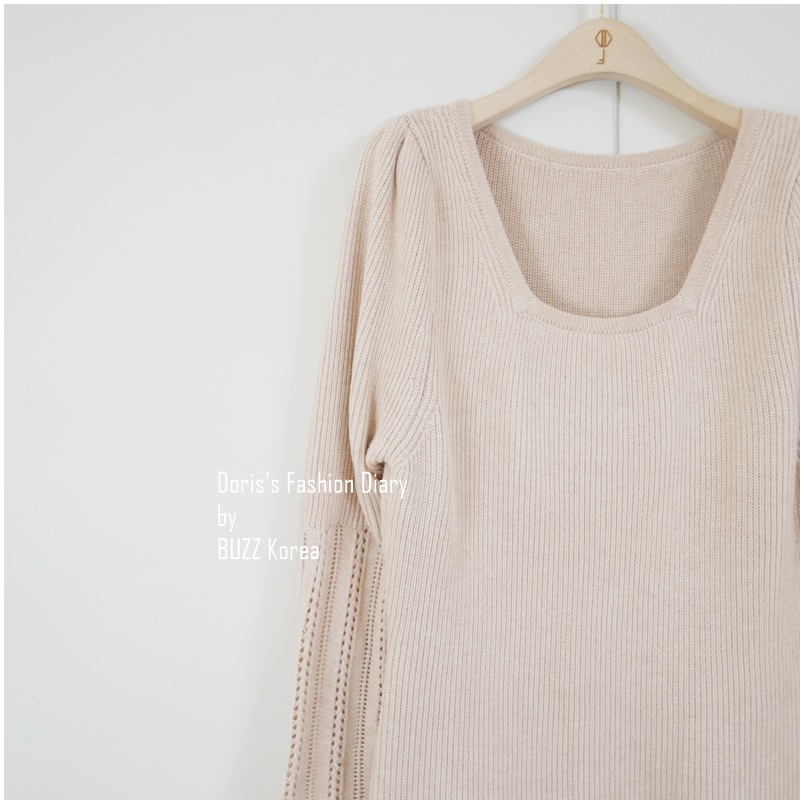 ♣  M055    粉色方領波浪裙襬氣質針織小洋裝  