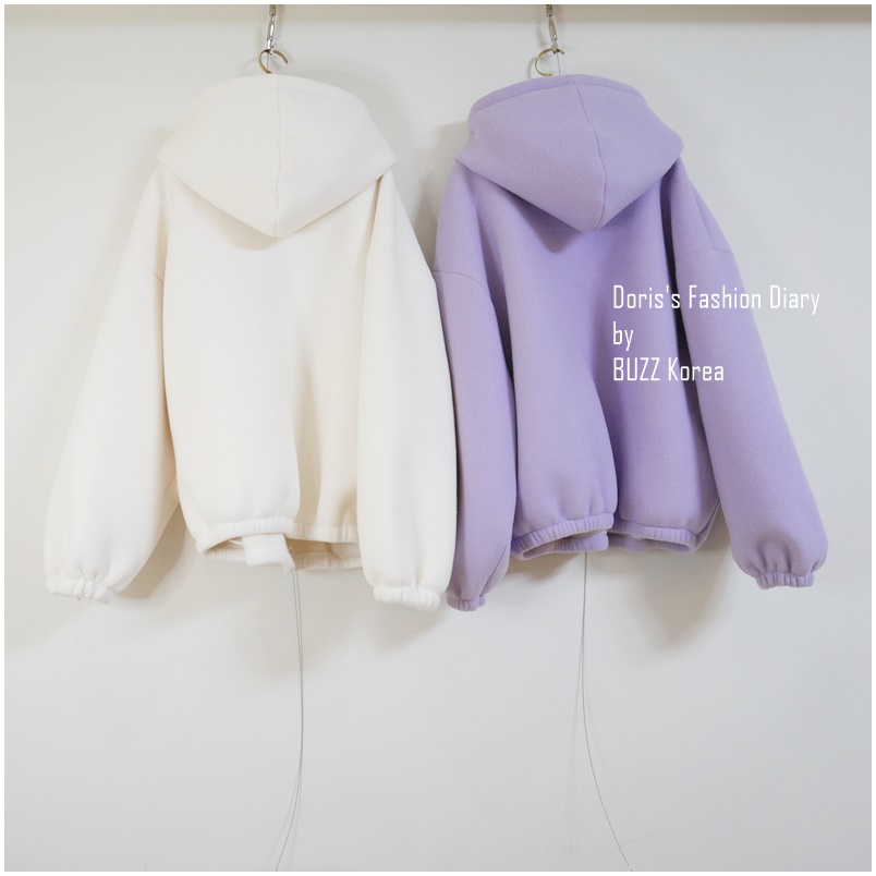 ♣  N012  可愛厚棉大大連帽外套 米白/粉紫