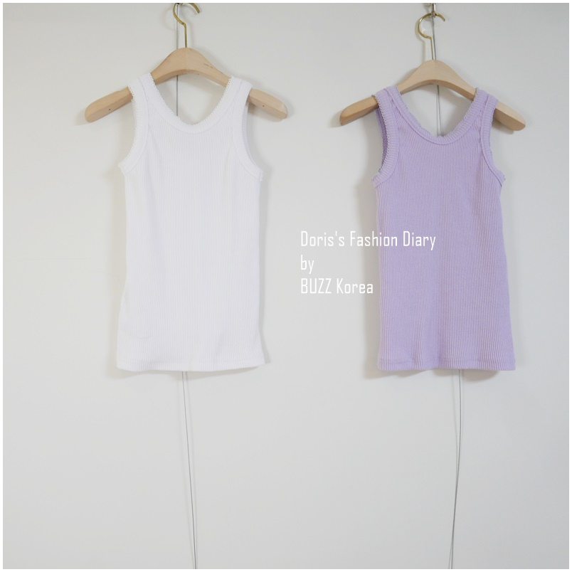 ♣  N021  可愛蕾絲滾邊螺紋棉背心  白色/粉紫   