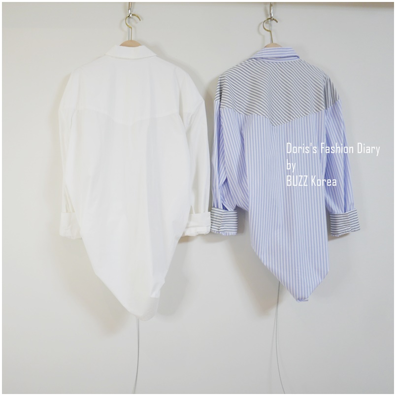 ♣  N020  男朋友的襯衫  條文/白色 