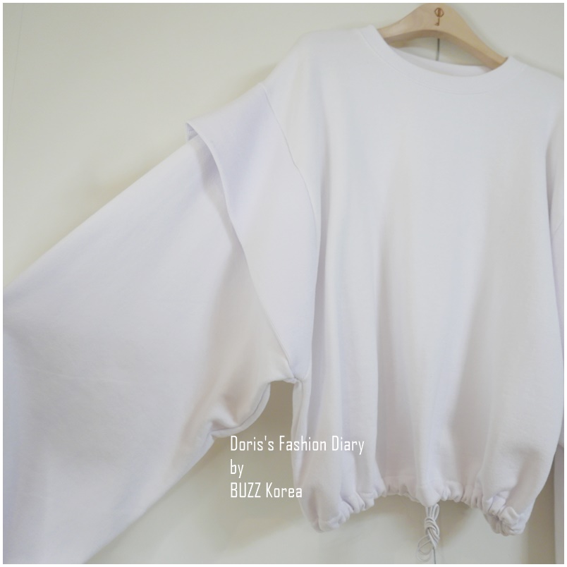 ♣  P060  棉質浮誇袖子設計縮口衛衣+短裙運動套裝  白色/紅色