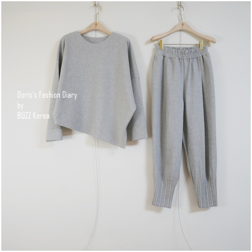 ♣  P061  棉質優雅三宅休閒套裝  淺米/灰色