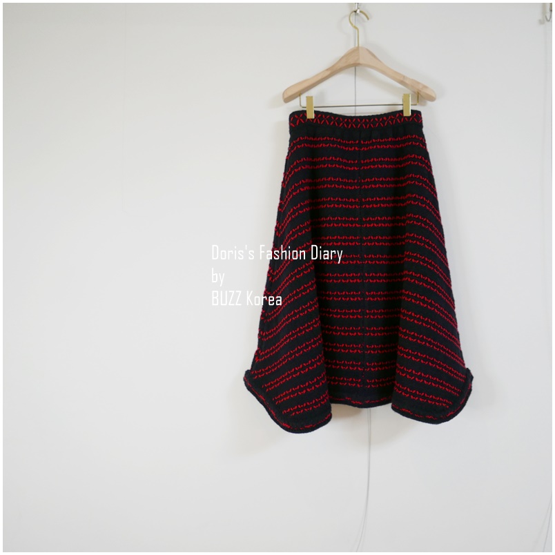 ♣  P042  粗羊毛線條紋針織圓裙 