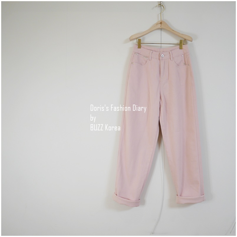 ♣  P043  粉色單寧直筒褲    