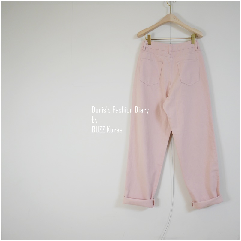 ♣  P043  粉色單寧直筒褲    