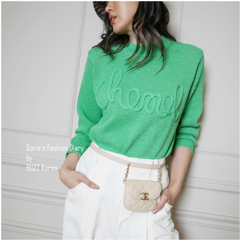 ♣  P023   薄針織(草寫英文)上衣  白色/粉紫/綠色