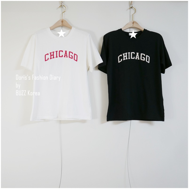 ♣  P030  芝加哥棉Tee  白色/黑色