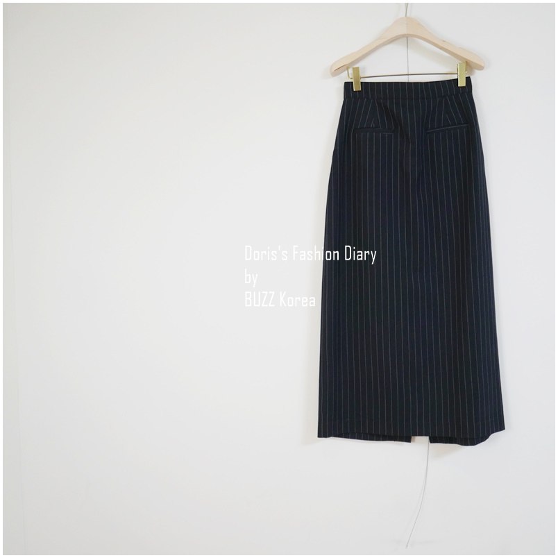 ♣  Q031  條紋西裝布料排釦鉛筆窄裙