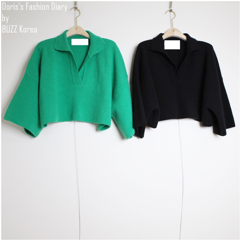 ♣ T022 復古短腰造型毛衣 BV綠 /神秘黑 