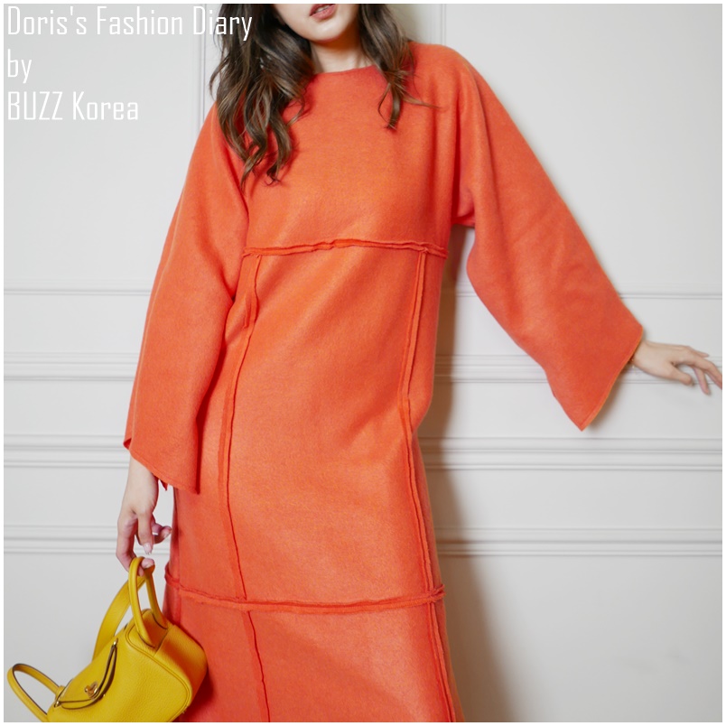 ♣ X042 曼玉外縫設計隨性長洋裝 橘色/黑色