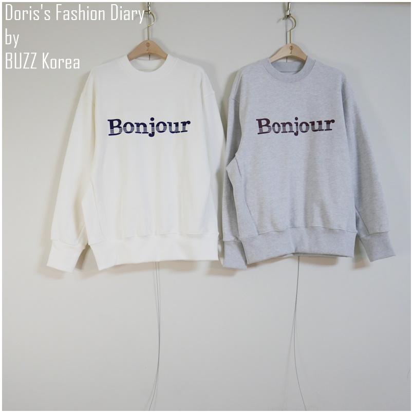 ♣ X019 Bonjour 長版衛衣 白色/灰色