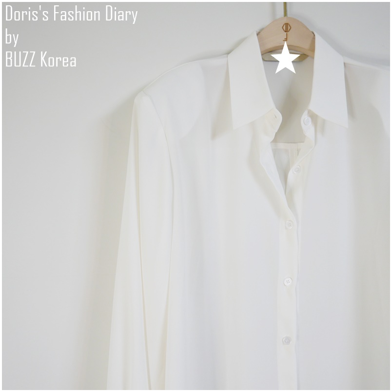 ♣ X025 雪紡緞不規則後開岔造型長襯衫 米白色/黑色