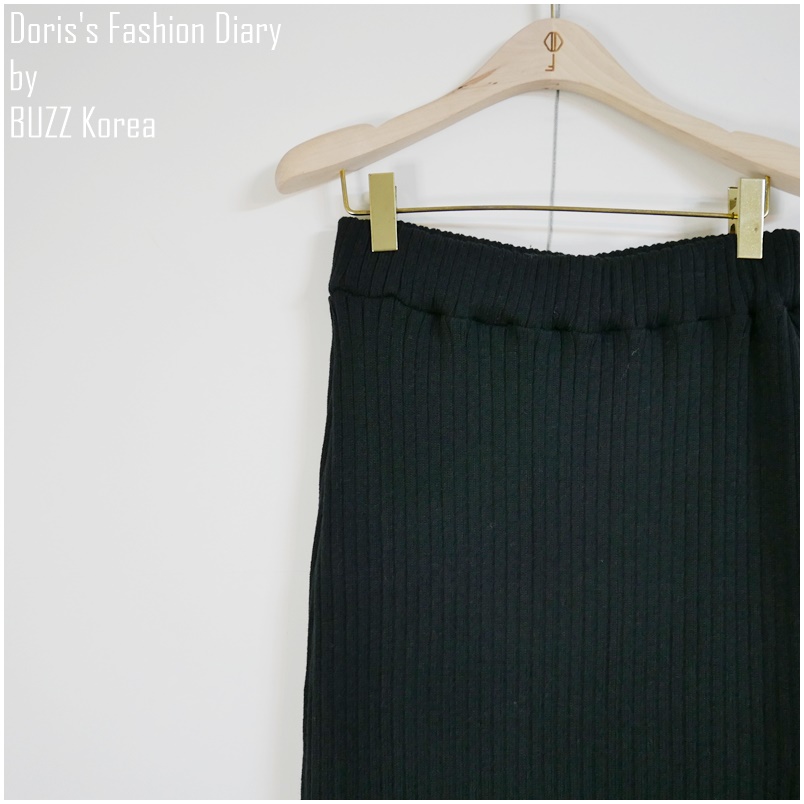 ♣ X028 螺紋棉質素色長裙 黑色/奶油