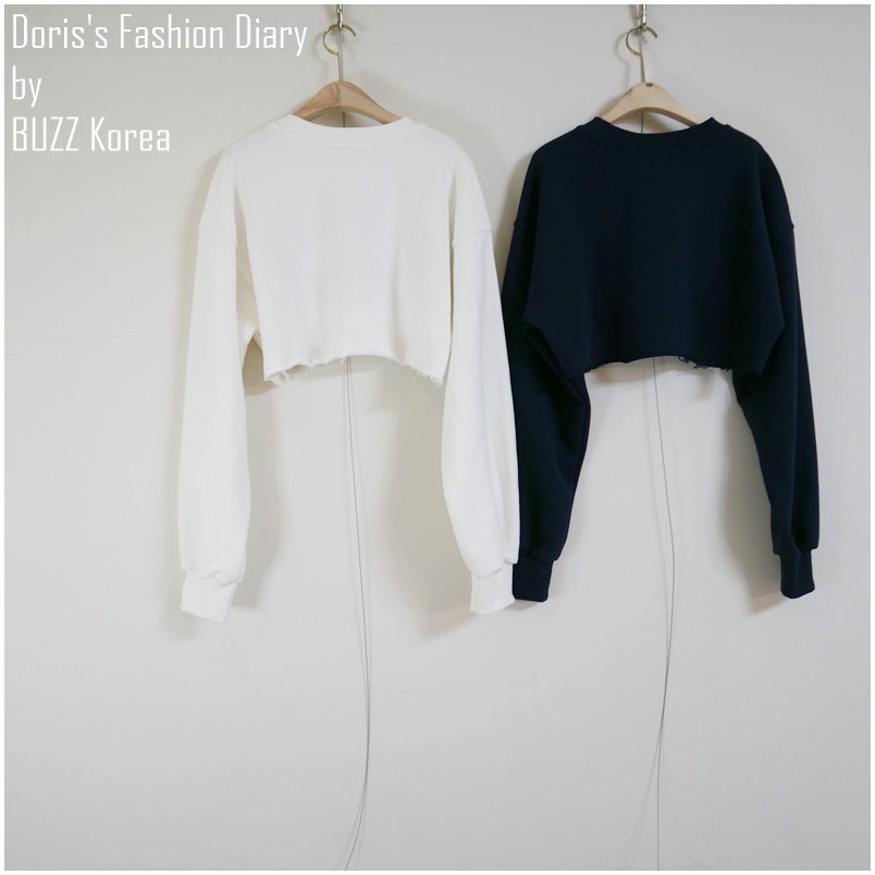 ♣ Z018 PARIS刺繡短腰衛衣 白色/深藍