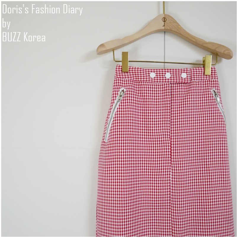 ♣ Z032 紅格子復古高腰口袋窄裙