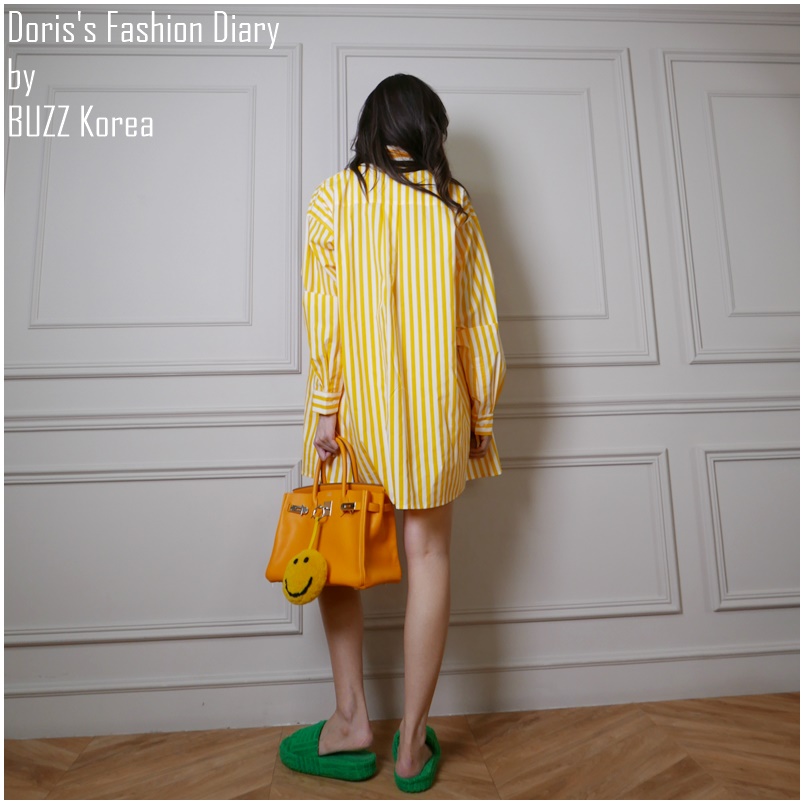 ♣ A023 巴黎世家風可愛的條文襯衫 亮黃/黑色