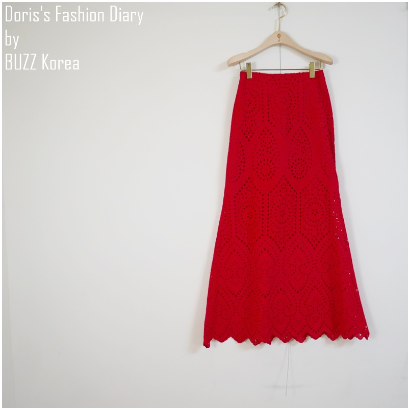 ♣ B048 紅色簍空蕾絲長裙