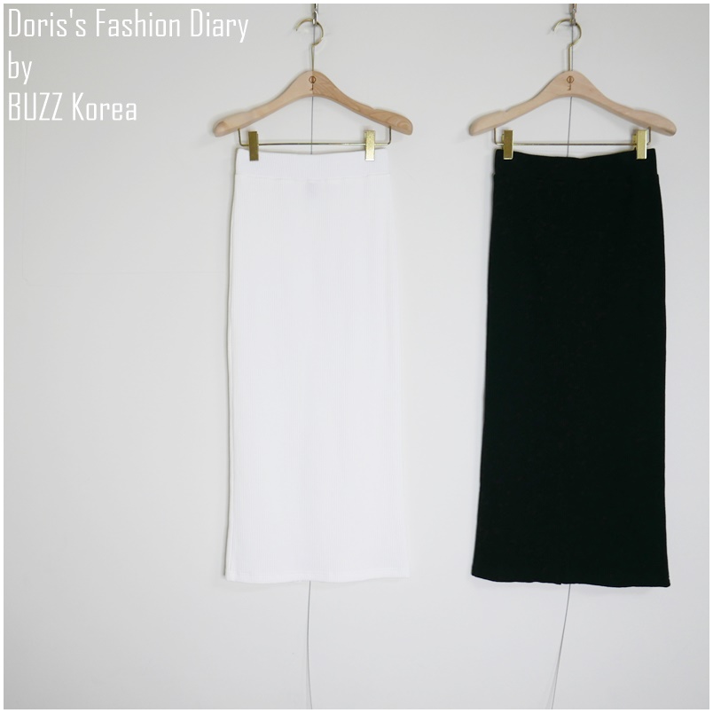 ♣ C040 DFD 訂製款螺紋棉後開岔鉛筆裙 白色/黑色