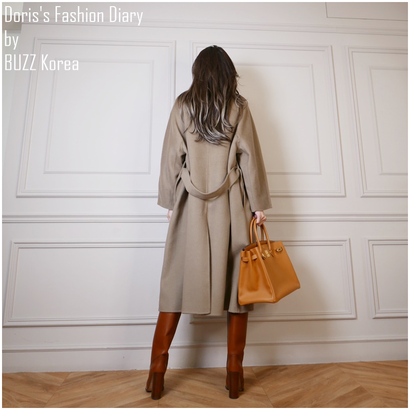 ♣ F001 Doriss Fashion Diary 訂製 Cashmere羊毛優雅綁帶長大衣
