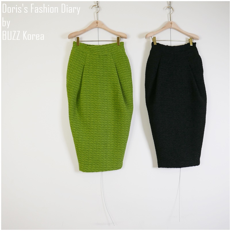 ♣ F032 毛尼燈籠口袋窄裙 綠色/黑色