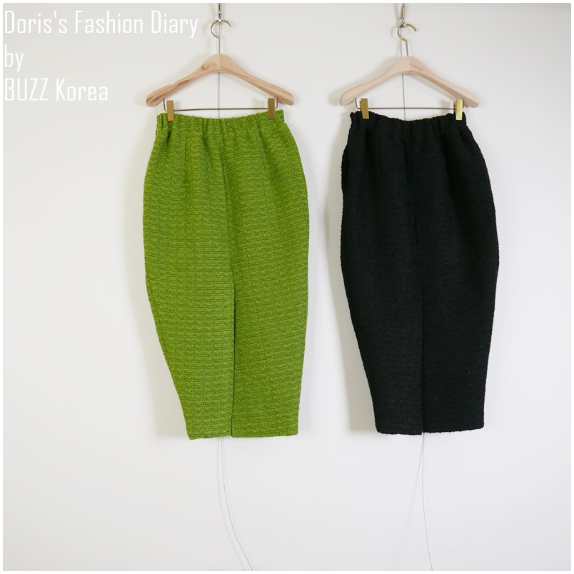 ♣ F032 毛尼燈籠口袋窄裙 綠色/黑色