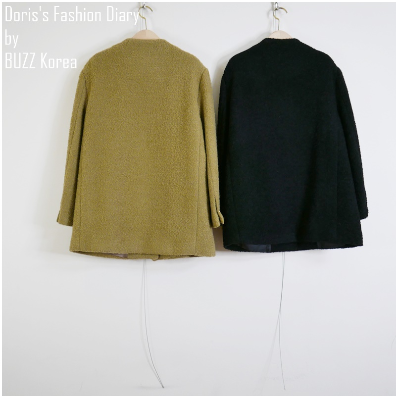 ♣ G013 時髦的蠶豆小金釦羊毛大衣外套 卡其棕/黑色/