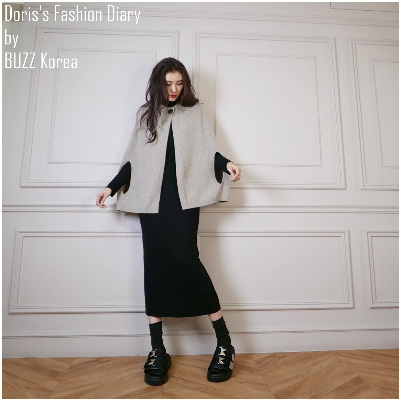 ♣ G004 Doriss Fashion Diary 訂製舒服螺紋高領素色長洋裝 黑色/奶油
