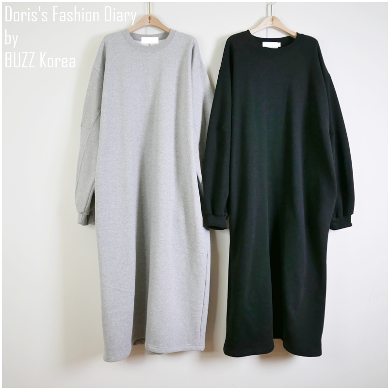 ♣ I022 厚棉刷毛衛衣口袋長洋裝 灰色
