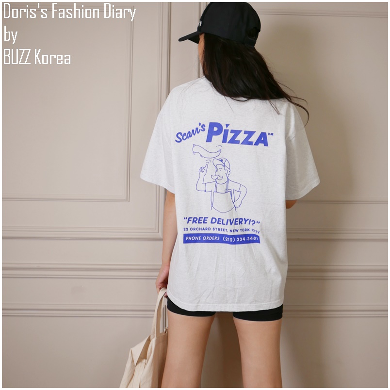 ♣ L016 nos pizza oversize tee 復古比薩大棉tee