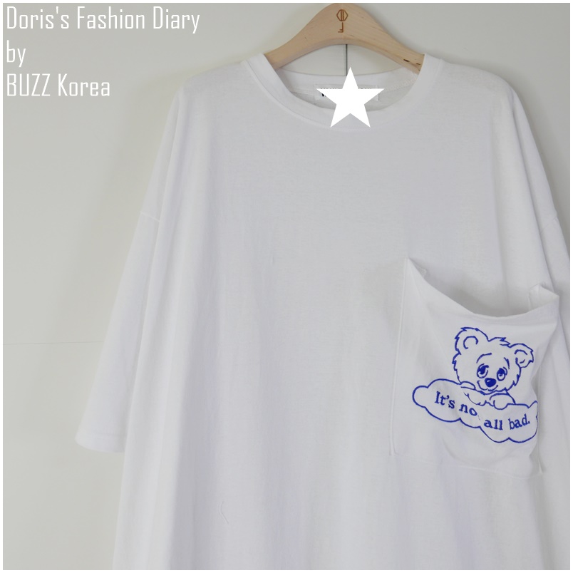♣ L020 Carebear T-shirt -OVER SIZE刺繡熊熊口袋Tee 